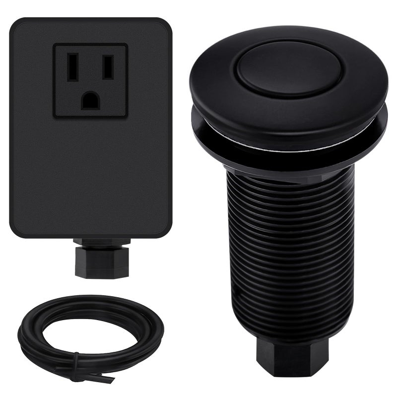 SINKINGDOM Garbage Disposal Air Switch Kit with Long Button, Matte Black (Brass Cover) - Image 1